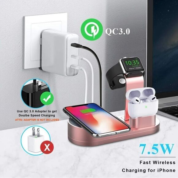 3 IN 1 Qi Wireless Charger Charging Dock Stand For Apple Watch iPhone Air Pods - Picture 7 of 9